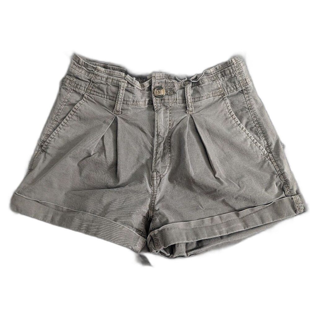 American Eagle Super Stretch Womens Green Pleaded Chino Shorts High Waist Sz 0